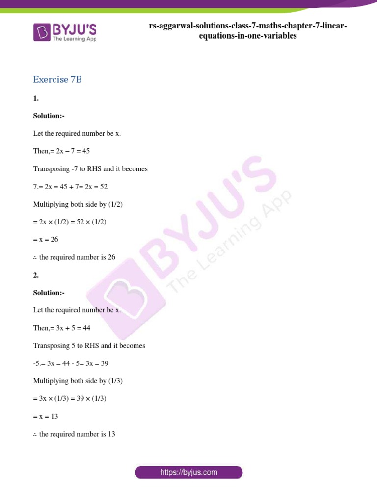 RS Aggarwal Solutions For Class 7 Maths Chapter 7 Exercise 7B | PDF