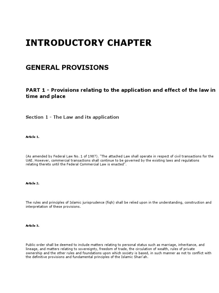 UAE Civil Code: General Provisions Overview | PDF | Offer And ...