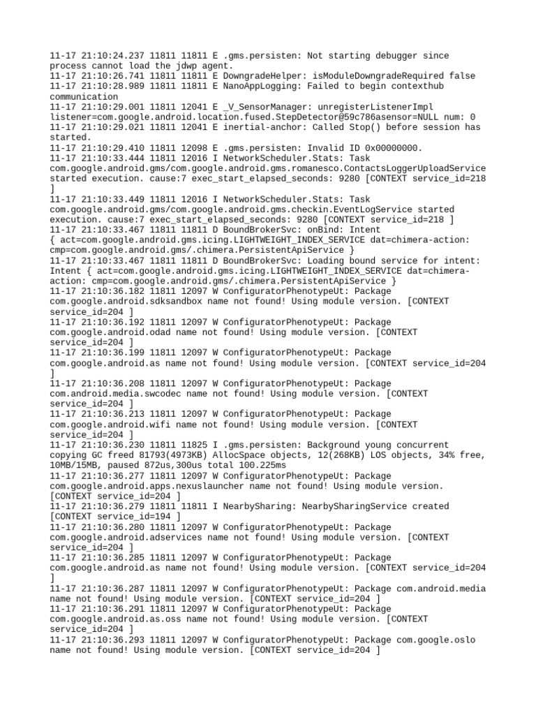 Google Mobile Services Log Entries Documenting App Startup and