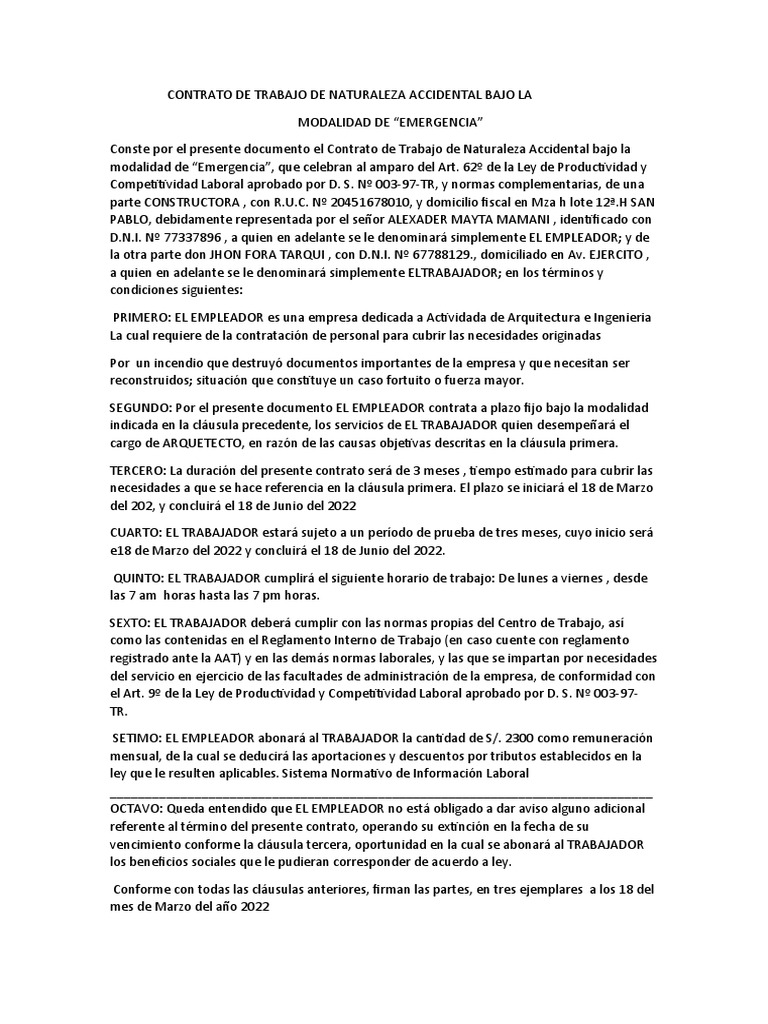 Contrato de Emergencia | PDF