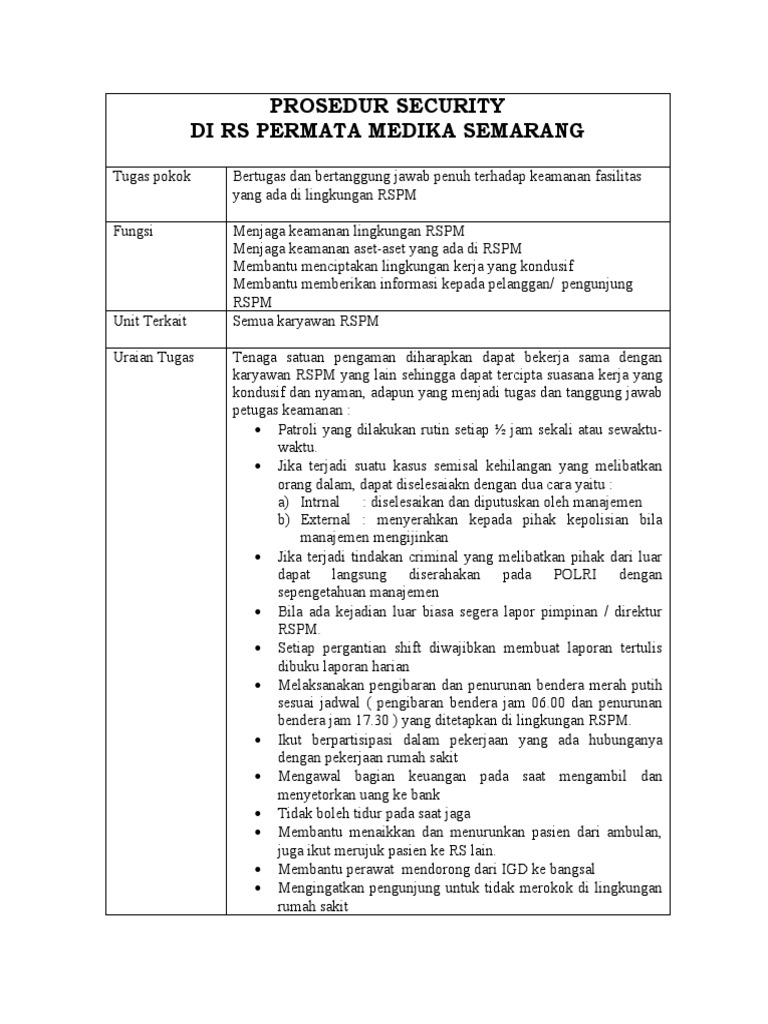 Prosedur Tugas Satpam RSPM Semarang | PDF