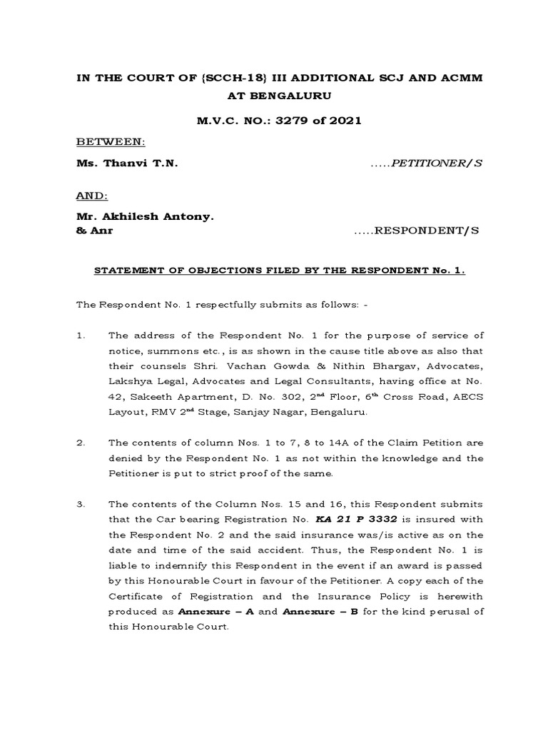 Written Statement MVC PDF Affidavit Private Law