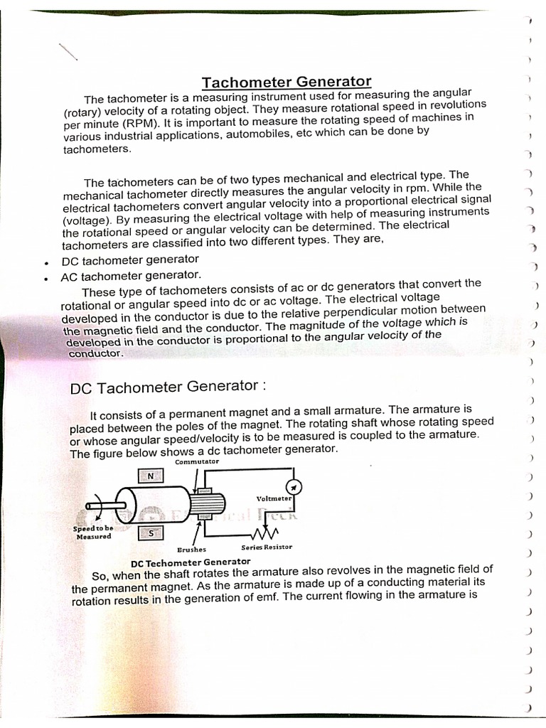 AC and DC Tacho Generator Theory PDF