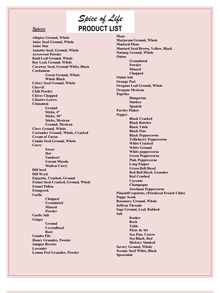 Product List | PDF | Dill | Curry