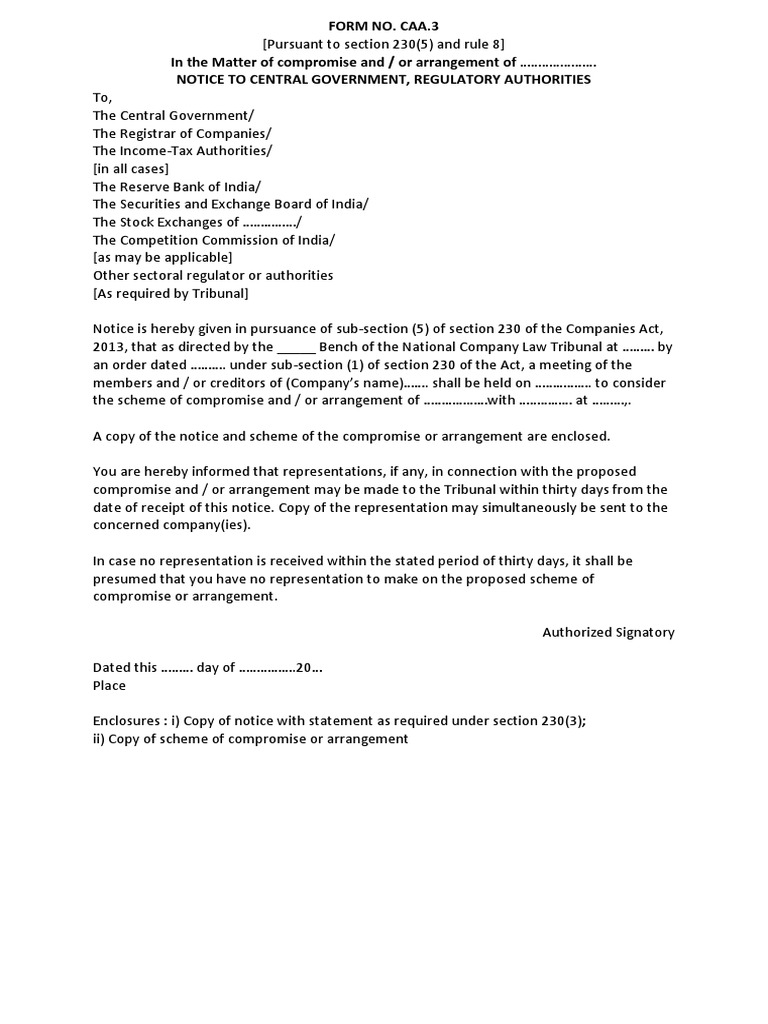 CAA.3 Notice for Company Arrangement | PDF