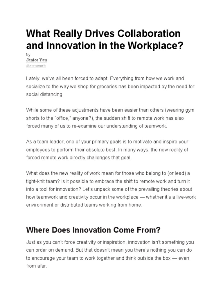 Collaboration And Innovation Pdf Collaboration Employment