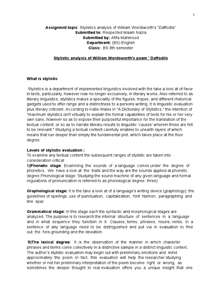A Linguistic Analysis of William Wordsworth's Iconic Poem 'Daffodils' PDF