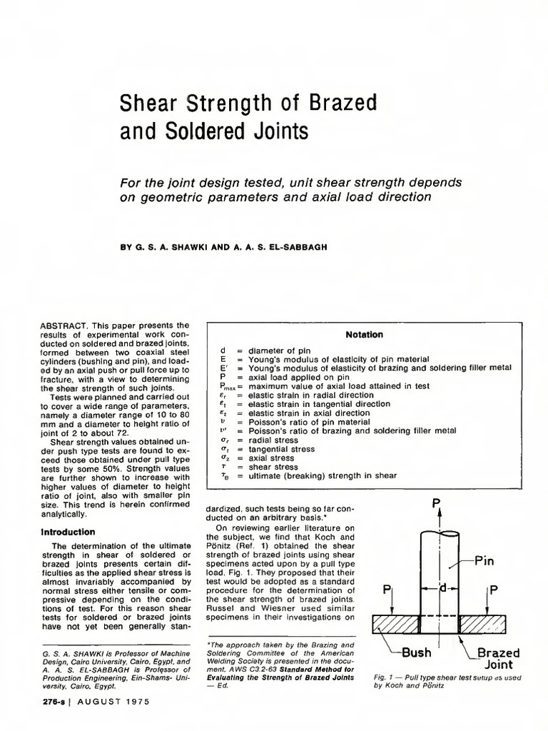Shear Strength of Brazed and Soldered Joints PDF Strength Of