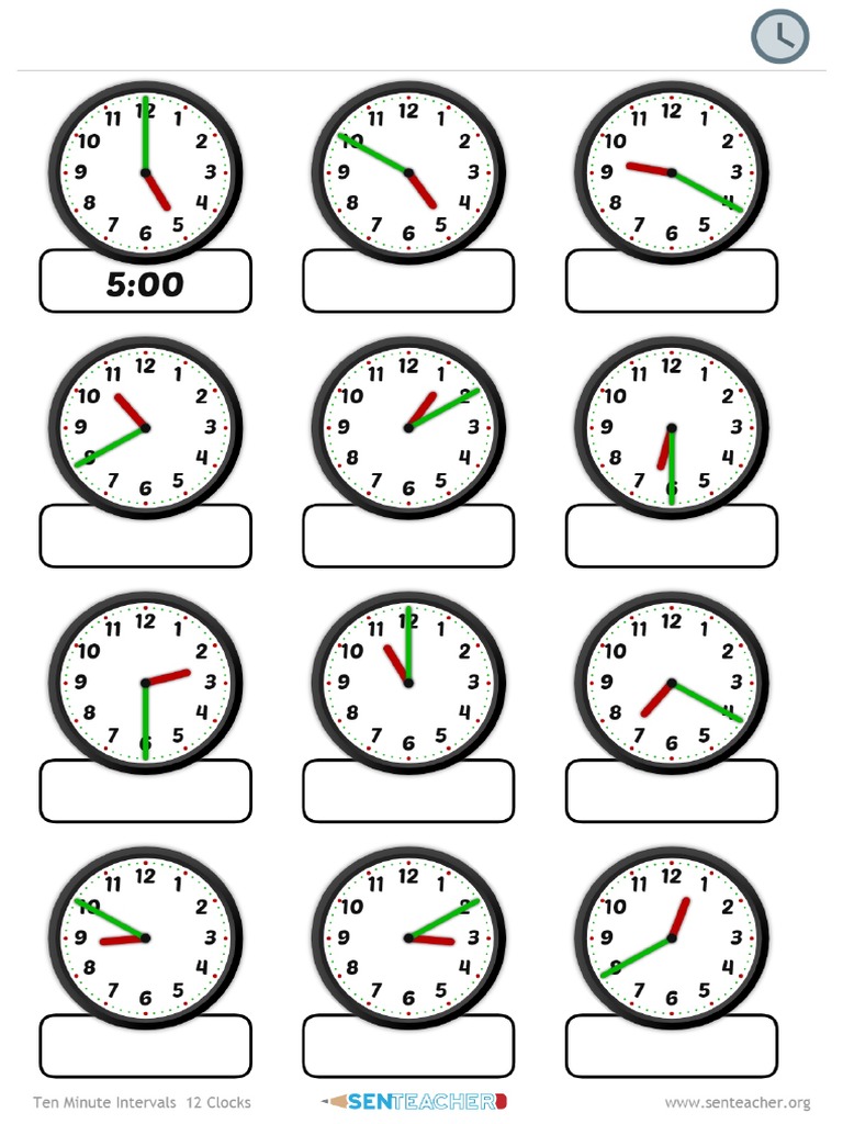 Ten Minute Intervals 12 Clocks | PDF