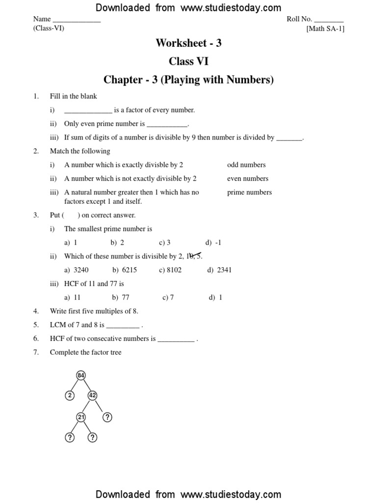 CBSE Class 6 Playing With Numbers Worksheet PDF