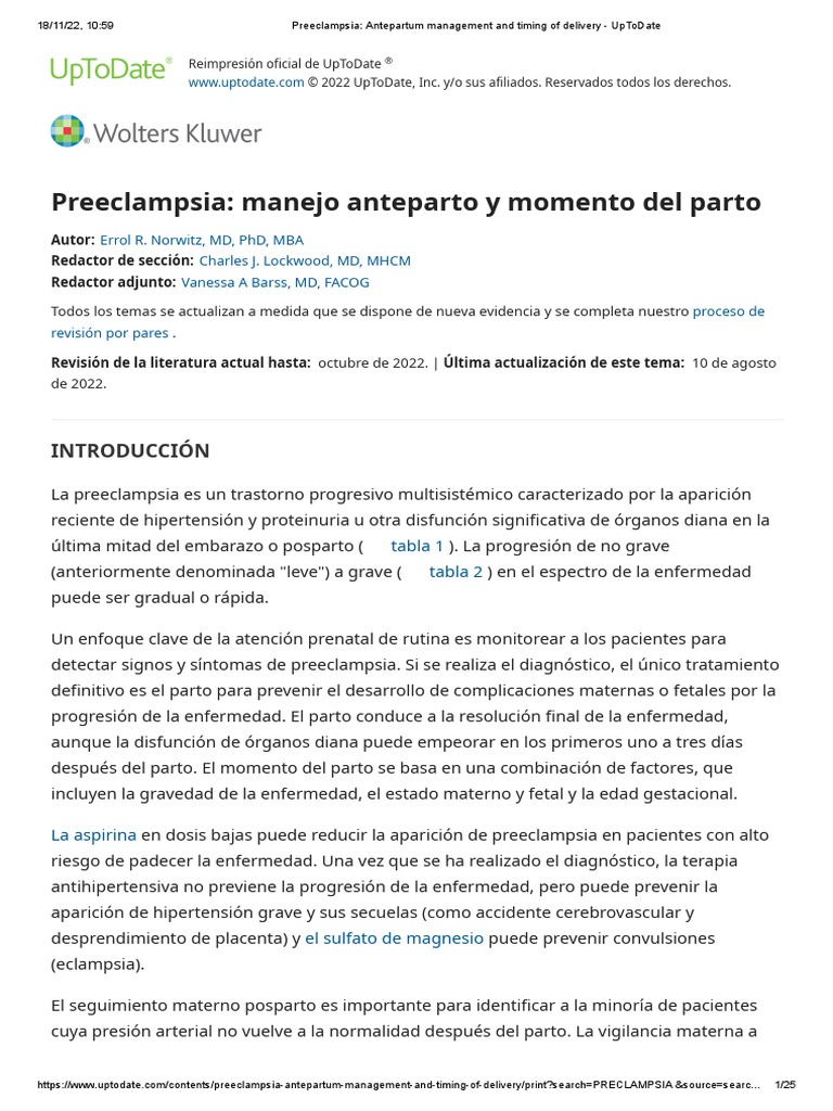 Preeclampsia - Antepartum Management and Timing of Delivery - UpToDate ...