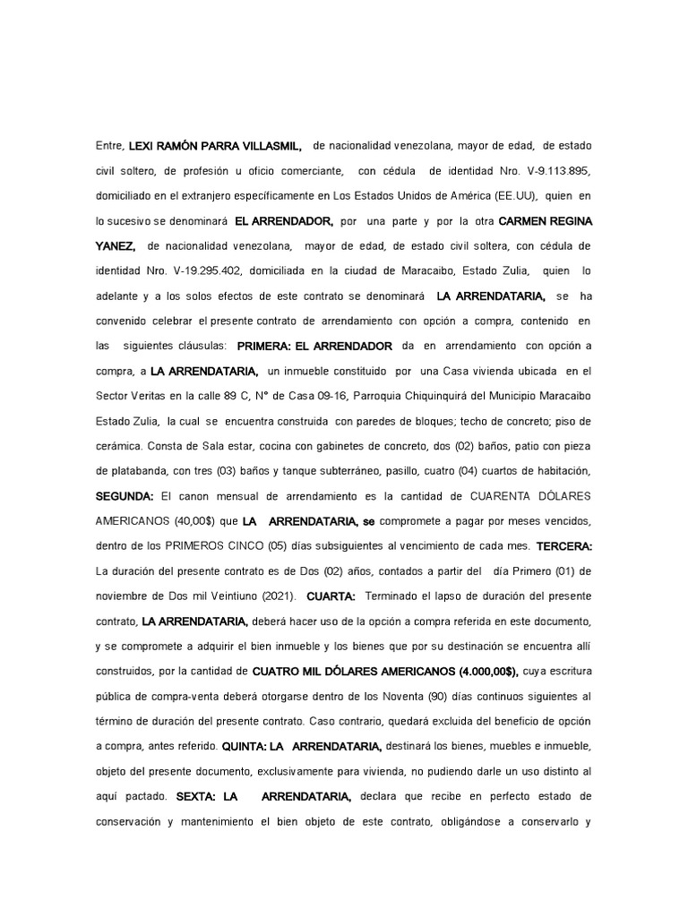 Contrato de Alquiler con Opción a Compra | PDF