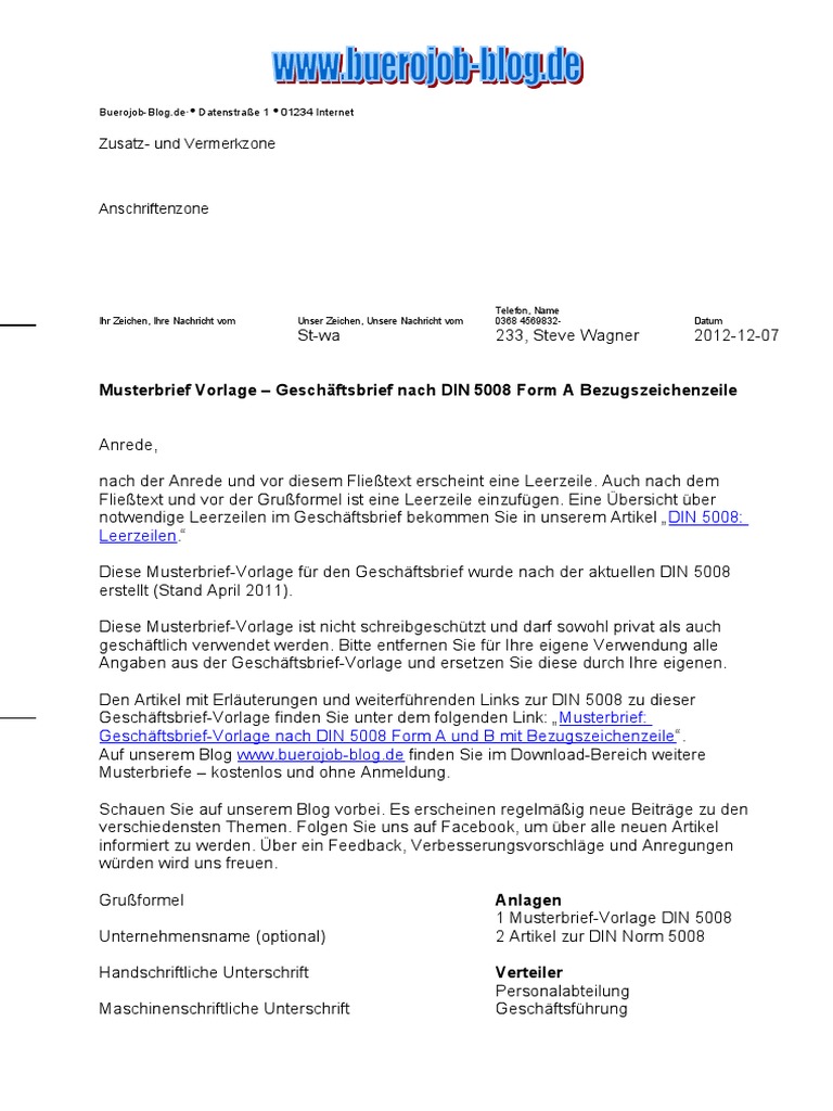 Briefvorlage Nach Din 5008 Mit Bezugszeichenzeile – DYML