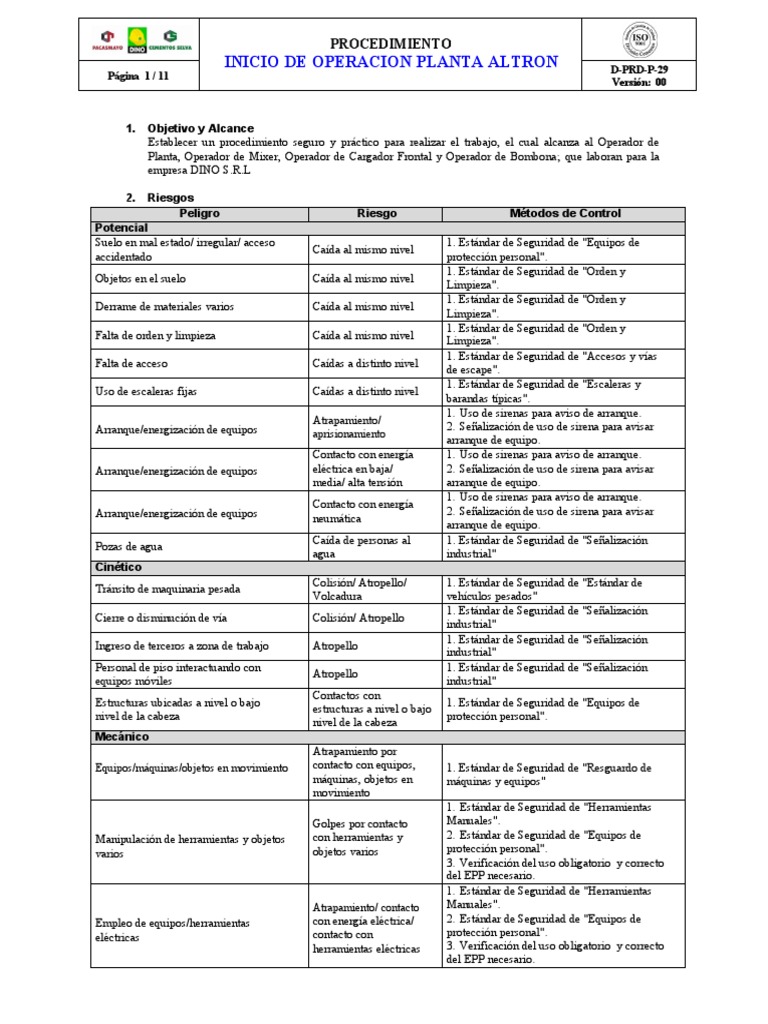 Procedimiento de Seguridad en Planta | PDF