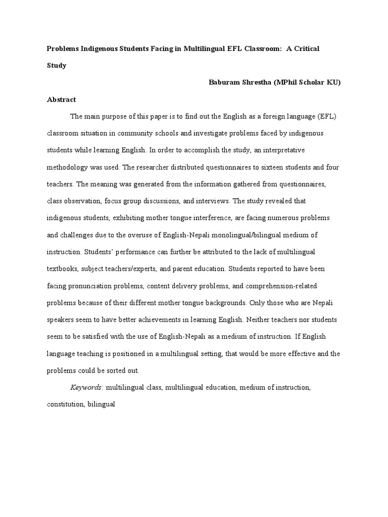 Challenges for Indigenous EFL Learners | PDF | English As A Second Or ...