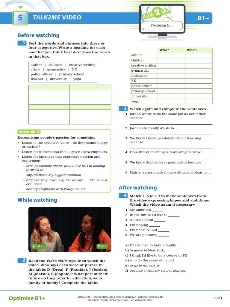 OPT B1plus T2M Unit 5 Worksheet | PDF