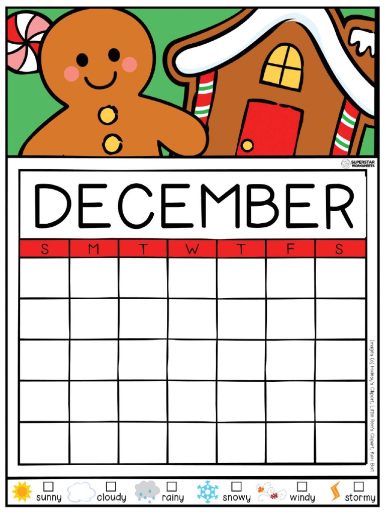 Calendar Worksheet December Color | PDF