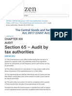 Audit by Tax Authorities - Section 65 of CGST Act