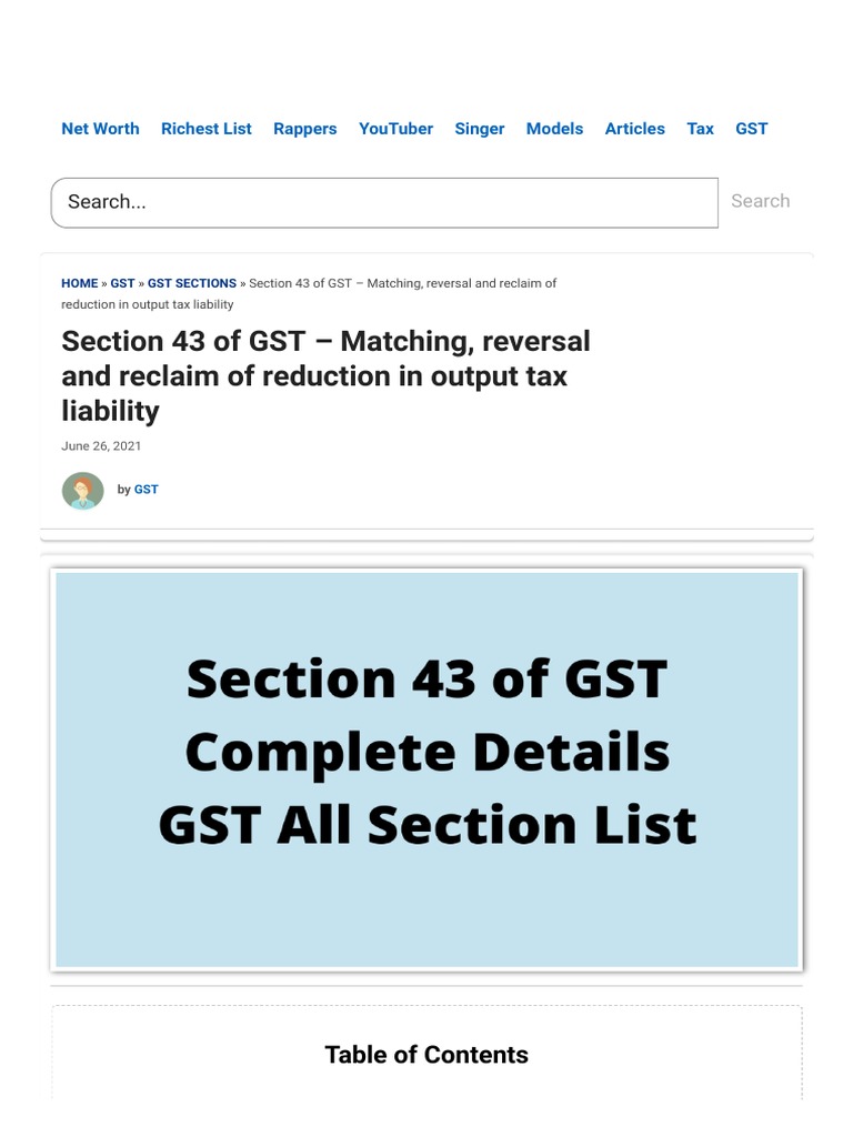 Section 43 of gst matching reversal and reclaim of reduction pdf