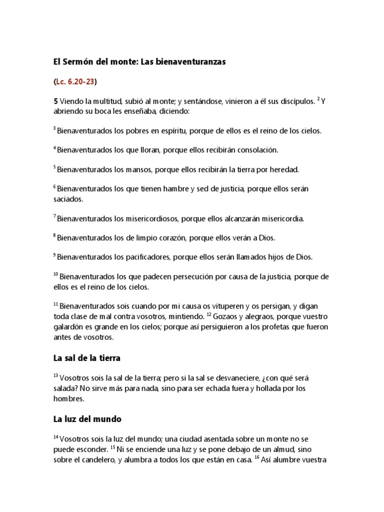 qué enseñanza nos deja mateo 5 del 1 al 16