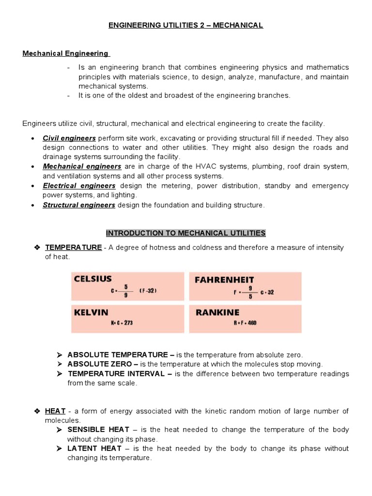 Engineering Utilities 2 Reviewer Pdf Heat Pressure
