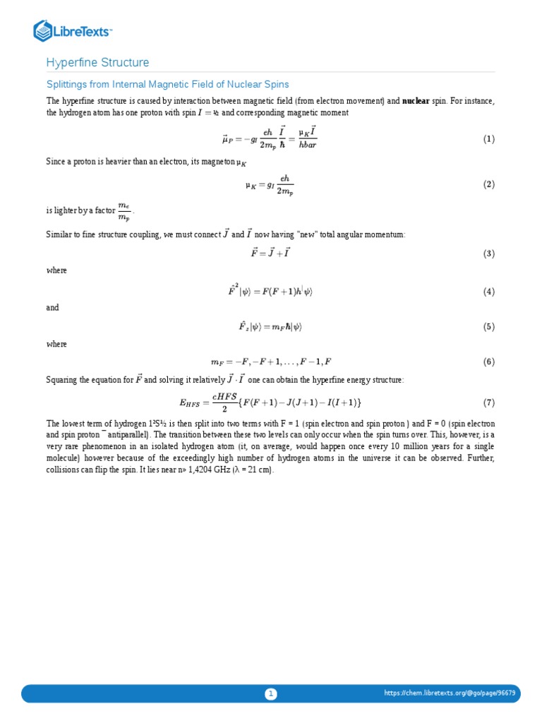 Hyperfine Structure of Hydrogen Atom | PDF