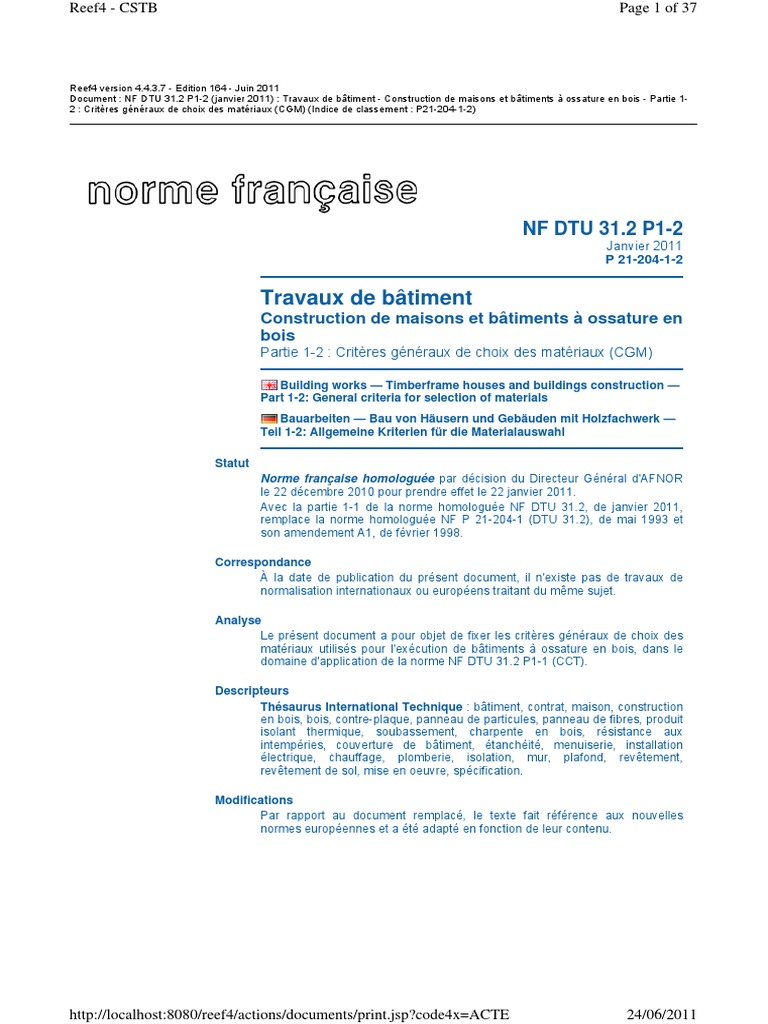 Dtu 31-2 Construction de Maisons Et Bâtiments À Ossature en Bois | PDF ...