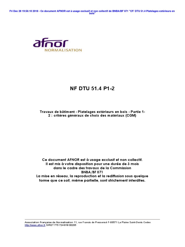 Dtu 51-4 - Partie 2 - Platelages Extérieurs en Bois | PDF | Code de la ...