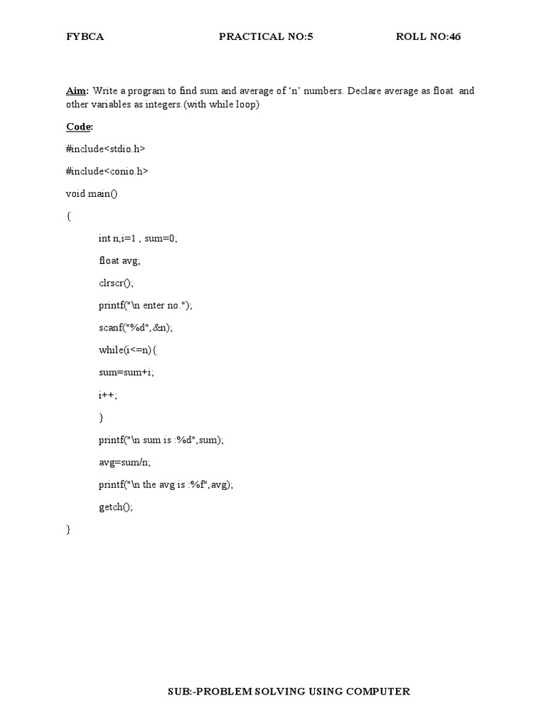 Sum and Average Calculation Program | PDF | Teaching Methods ...