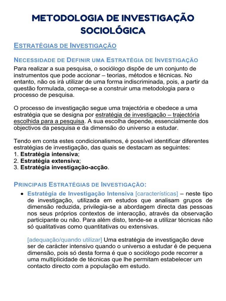 Estratégias de Investigação Sociológica | PDF | Carreira e Crescimento