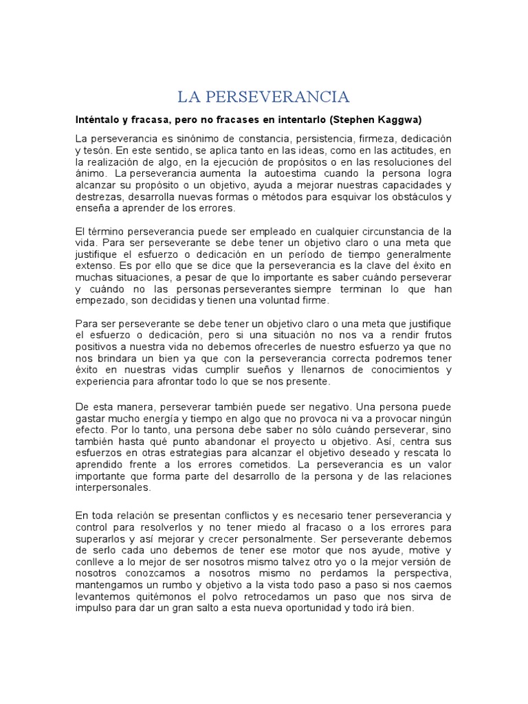 El Valor de la Perseverancia | PDF | Sicología | Cognición