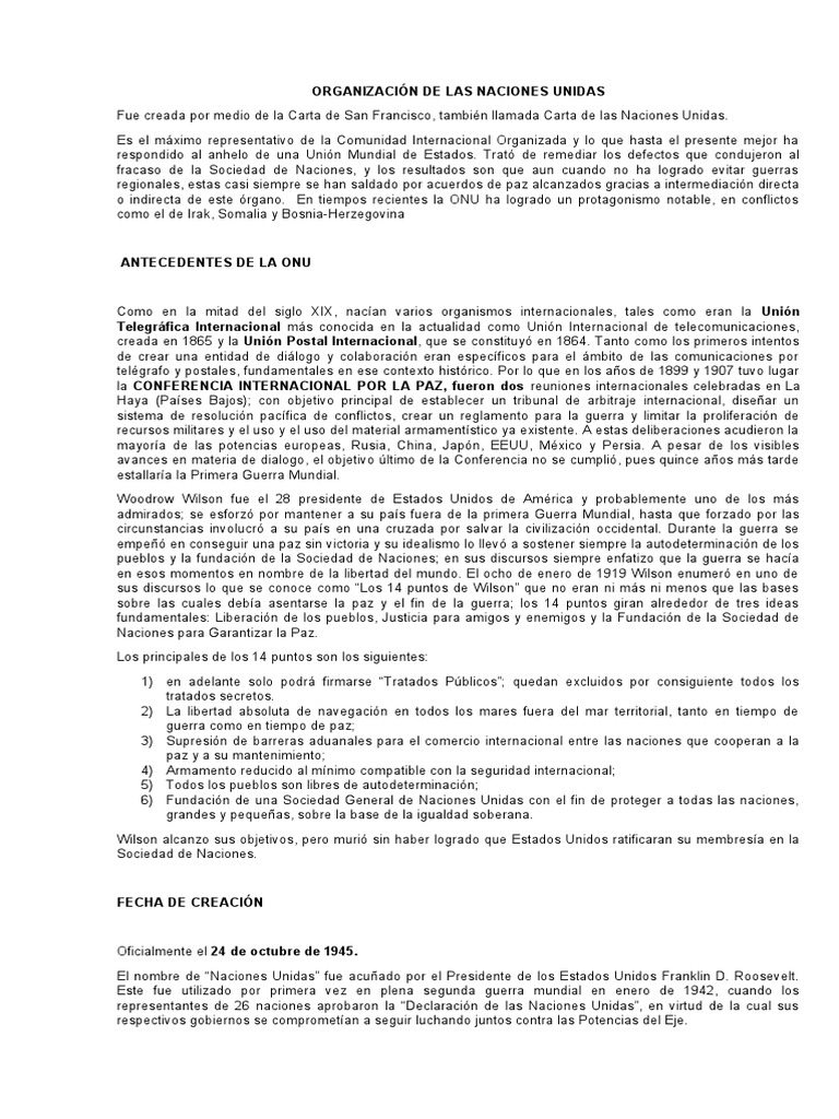 Organización De Las Naciones Unidas Pdf Naciones Unidas