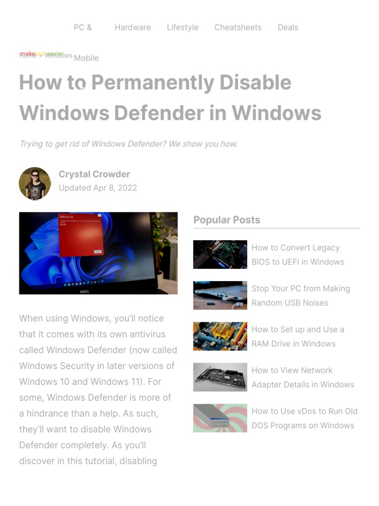 Disable Windows Defender in Windows - Make Tech Easier | PDF | Windows ...