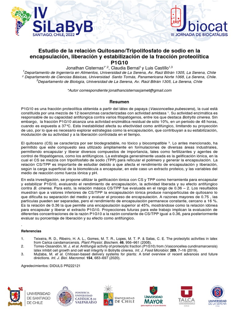 Resumen Jbiocat2022 Jonathan Cisternas 15092022 PDF Química