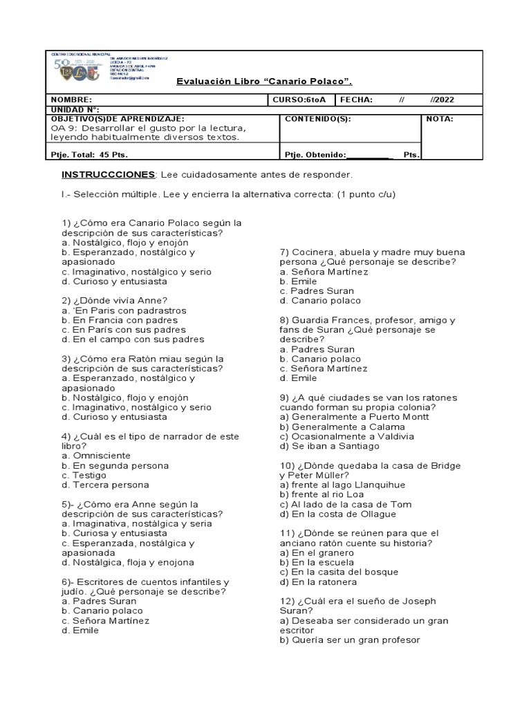 Evaluación Libro 