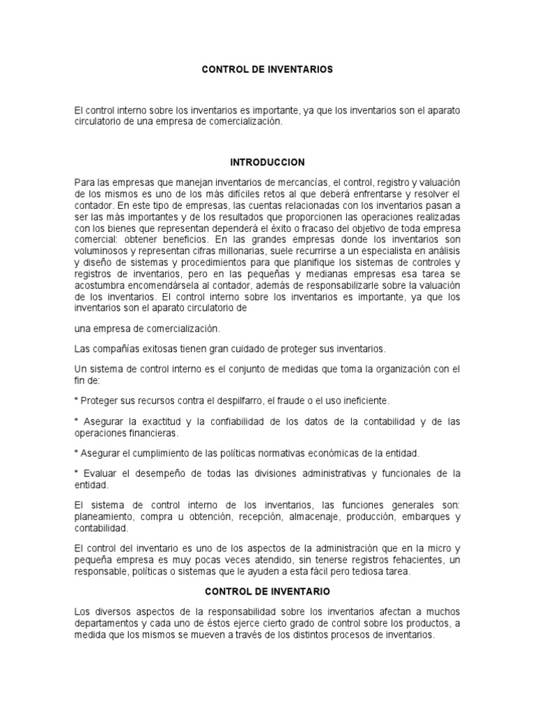 Control Interno de Inventarios Efectivo | PDF | Contabilidad | Inventario