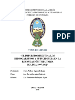 El Impuesto Directo A Los Hidrocarburos Y Su Incidencia en La Recaudación Tributaria BOLIVIA 1997-2012