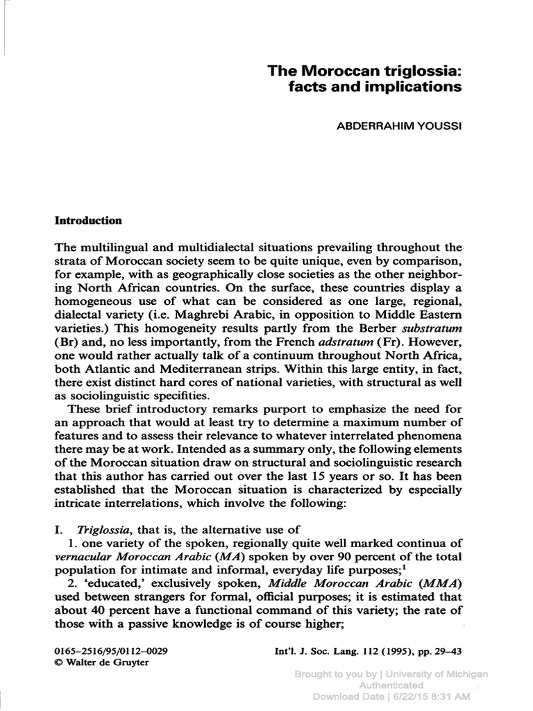 Youssi, A. 1995. The Moroccan Triglossia | PDF | Arabic | Multilingualism