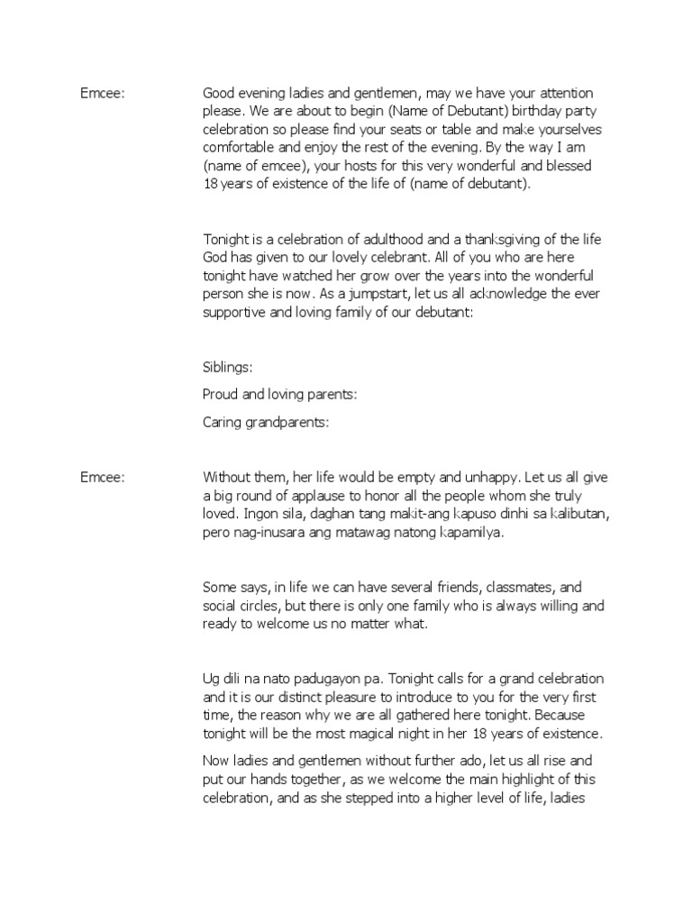 Debut Script Pdf Birthdays