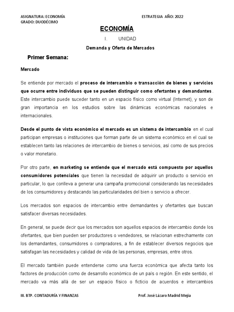 Demanda y Oferta en Mercados Económicos | PDF | Mercado (economía ...