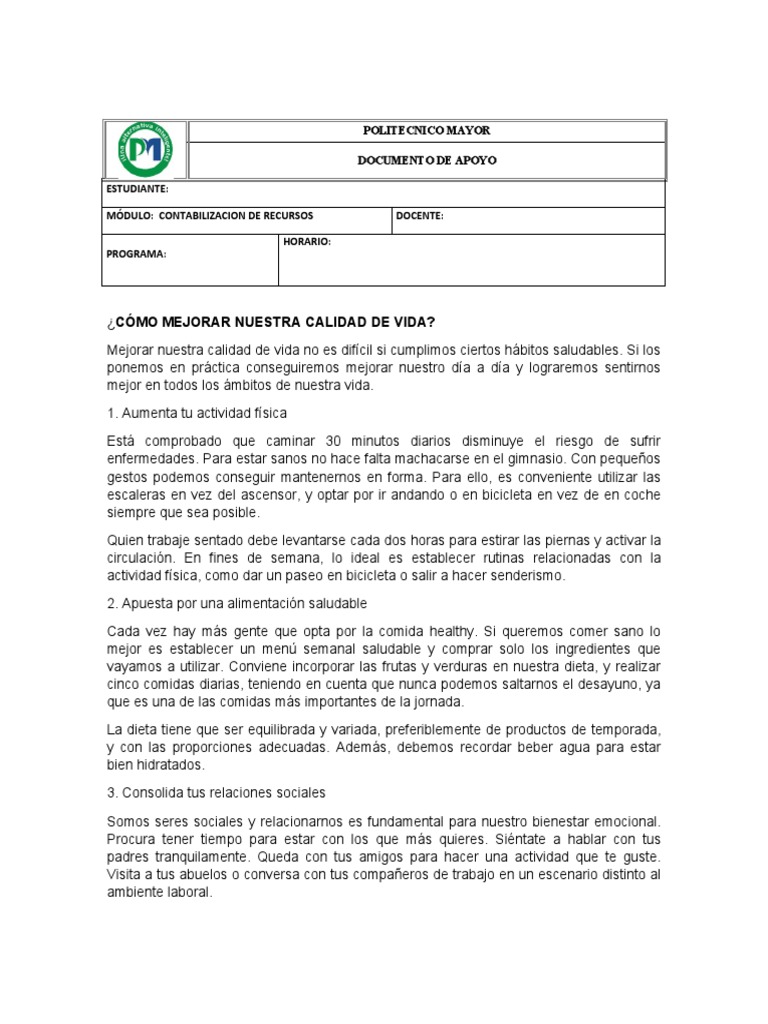 Como Mejorar La Calidad de Vida | PDF | Dieta