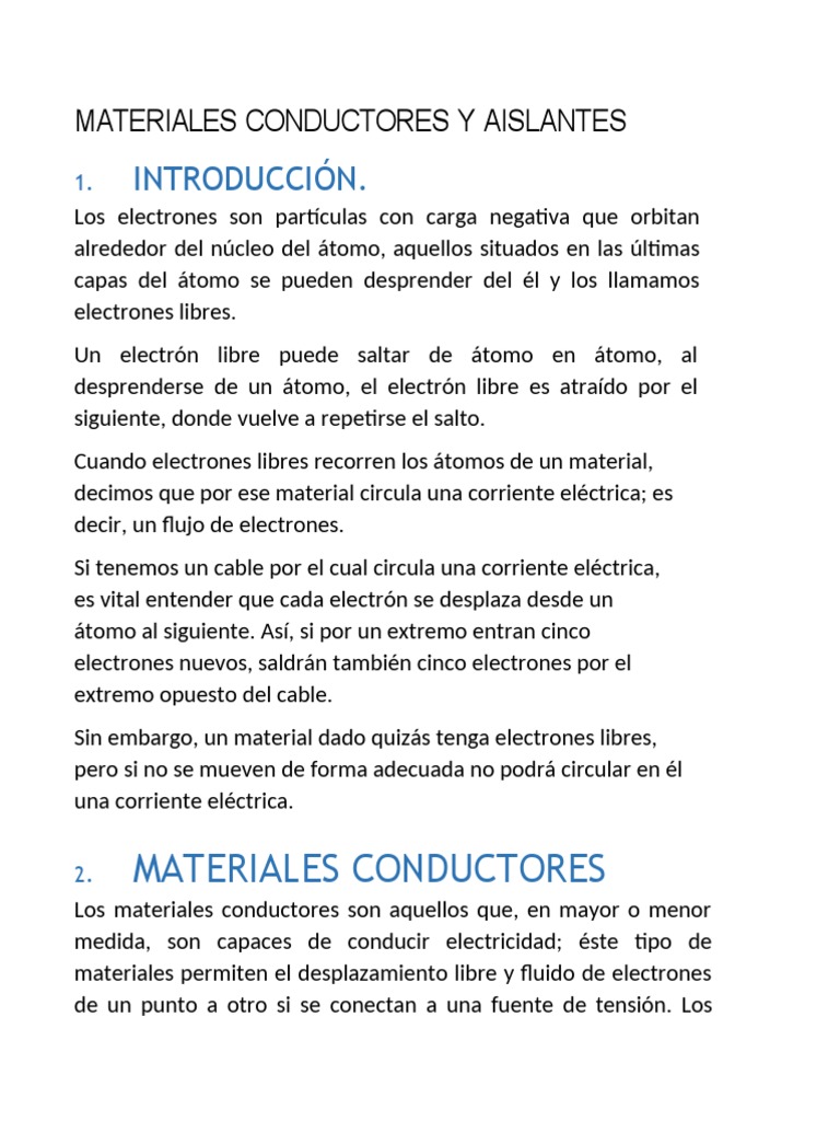 Unidad 2 Materiales Conductores y Aislantes | PDF
