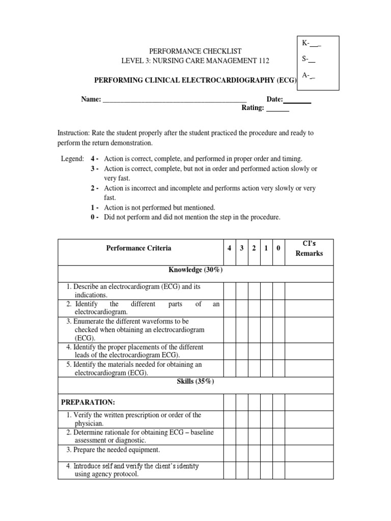 ECG Performance Checklist for Nursing | PDF | Electrocardiography ...