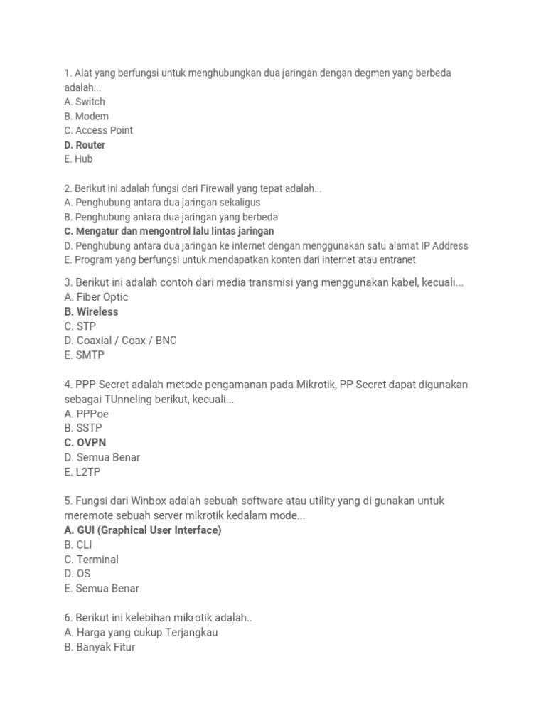 50 Contoh Soal Mikrotik | PDF