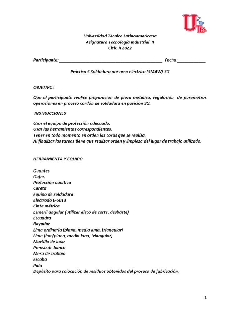 Práctica 5 UTLA PDF Soldadura Construcción