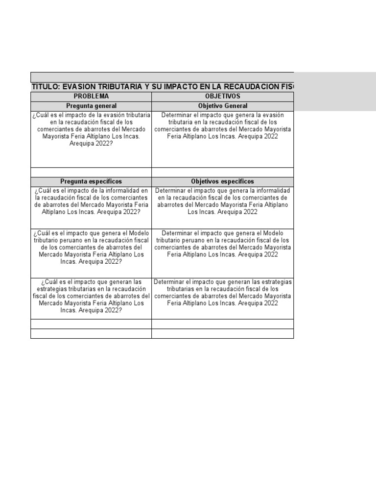 Matriz De Consistencia Pdf Perú Bolsa De Valores