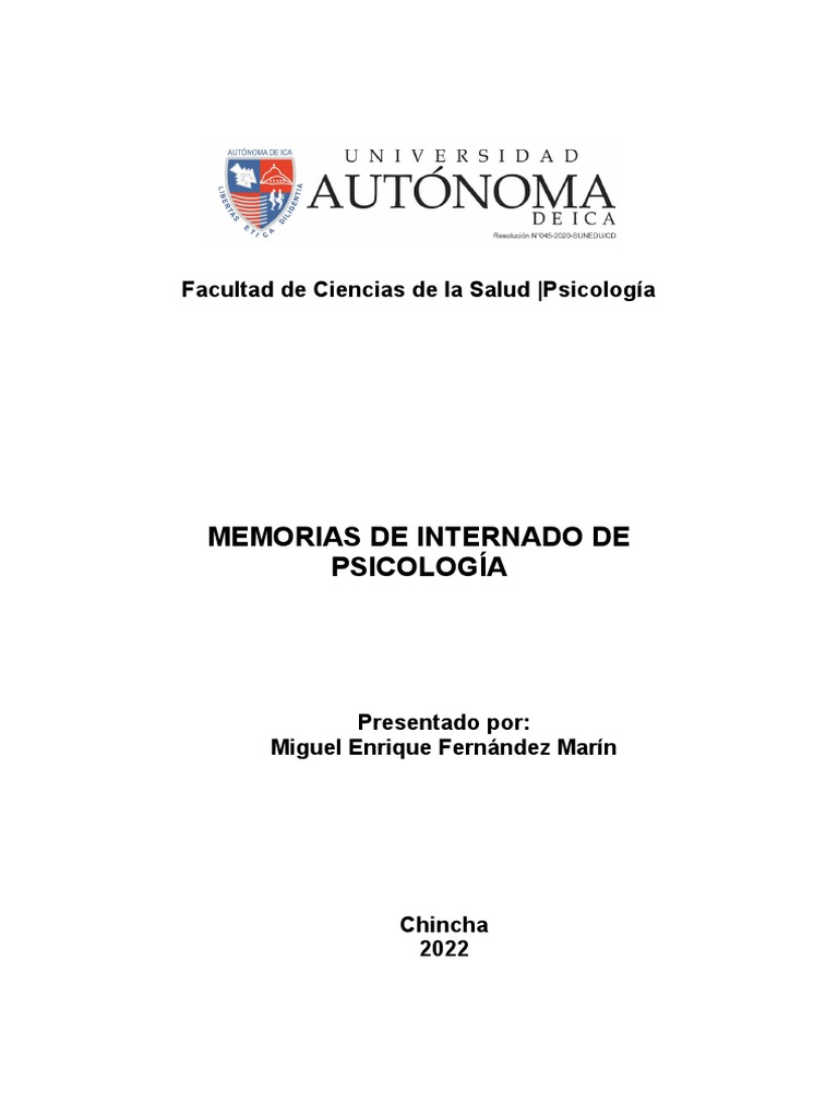 Memorias del Internado en Psicología | PDF | Sicología | Hospital