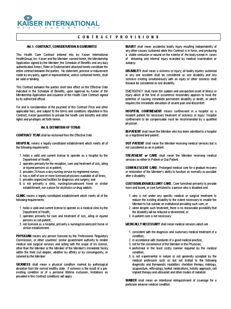 Contract Provision For ULTIMATE KAISER HEALTH BUILDER PDF Surgery