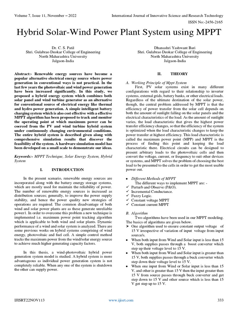 Hybrid Solar-Wind Power System with MPPT | PDF | Solar Power ...
