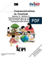 Oralcommunication q2 Mod2 Understandingspeechcontextspeechstylespeechactandcommunicativestrategy v2